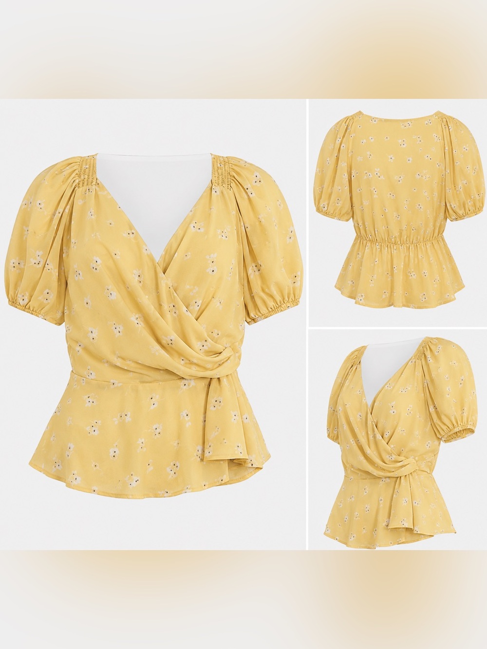 ASTR The Label Apricot Multi Floral Wrap Peplum Top Size Small